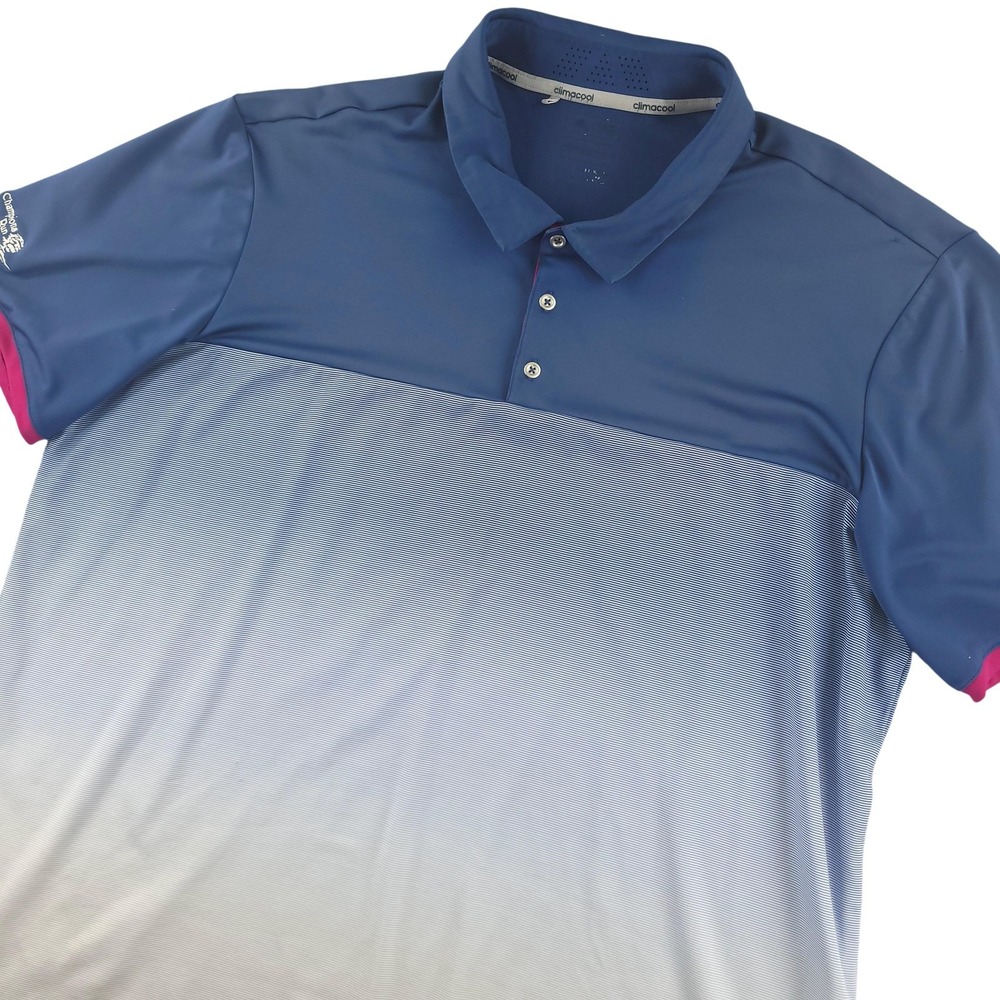 Adidas Golf Polo Shirt Mens 2XL Blue Ombre Stripe Champions Run Climacool Golf